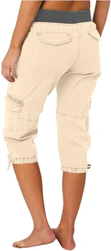 Vista 30 de Pantalones capri tipo cargo para mujer, ligeros, de secado rápido, atléticos, para verano, casuales, con bolsillos