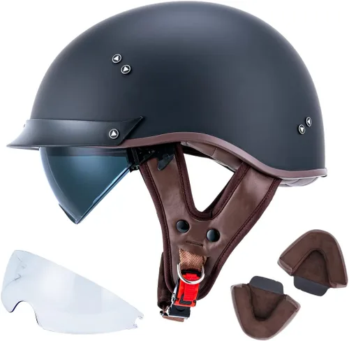 Vista 13 de VCOROS - Medio casco para motocicleta F07 de cara abierta, aprobado por DOT VCOROS Medio casco de motocicleta F07 de cara abierta aprobado por DOT