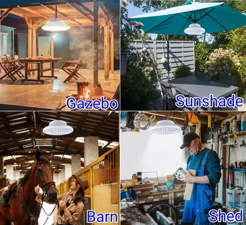 Vista 2 de HULPPRE Luz solar para cobertizo diurno o nocturno, 96 LED luz solar blanca más brillante para interiores y exteriores con 2 controles remotos