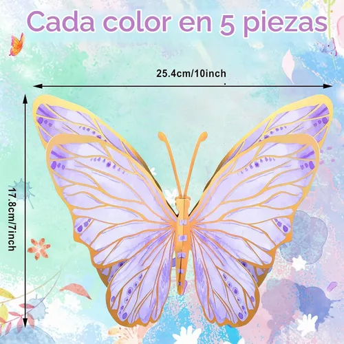 Vista 2 de PerKoop - 10 centros de mesa grandes de mariposa 3D, rosa, morado