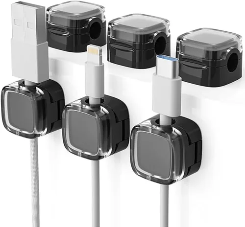Vista 9 de Paquete de 6 clips magnéticos para cables, soporte organizador de cables, organizador de cables de escritorio con adhesivo fuerte, organizador