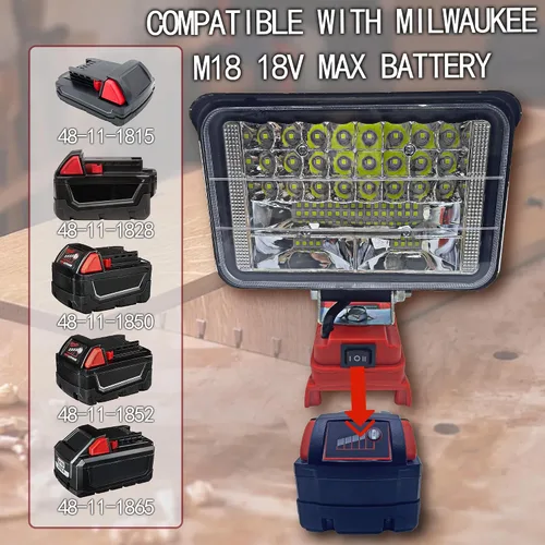 Vista 2 de Luz de trabajo LED de 60W 4500LM compatible con batería Milwaukee de 18 V