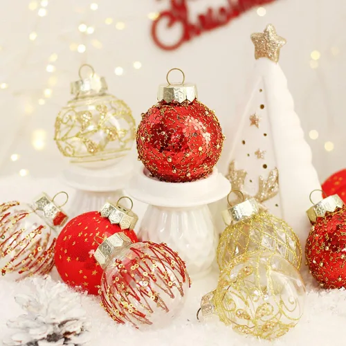 Vista 5 de Esferas de adornos de Navidad, exquisitas decoraciones navideñas para árbol, pintura de PET, colgante de Navidad, 25