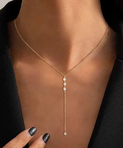 Vista 3 de Necocy Collares largos de oro para mujer collar de oro delicado chapado en oro de 14 quilates collar de gota simple collar de oro de moda
