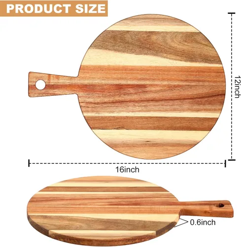 Vista 2 de Uiifan 3 tablas de cortar de madera de acacia con mango de madera para cortar charcutería, bandeja de servir en bloque de carnicero de varios