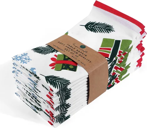 Vista 33 de Fingercraft - Juego de 12 servilletas de tela de mezcla de algodón y lino, con estampado, perfecta para fiestas, cenas, bodas, cócteles y Navidad