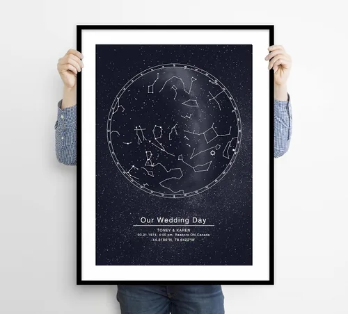 Vista 6 de Tablas de constelación de mapas estelares personalizados, póster personalizado con fecha de nombre de mapa de estrellas, regalo de cumpleaños