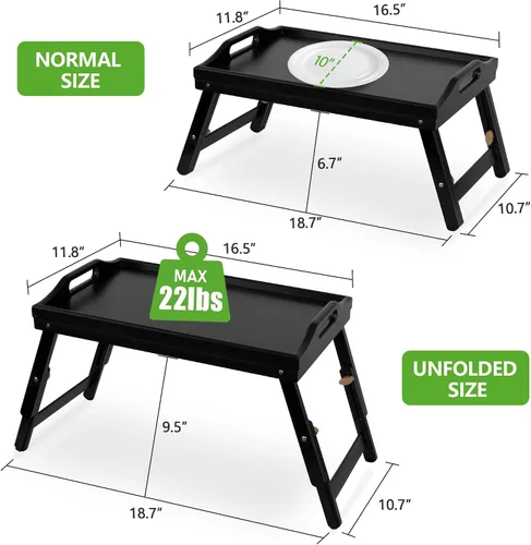 Vista 3 de Mayyol Bandeja de Desayuno para Comer en la Cama - Mesa de Comida Elevada con Altura Ajustable - Bandeja de Servir de Bambú para Regazo/Sofá