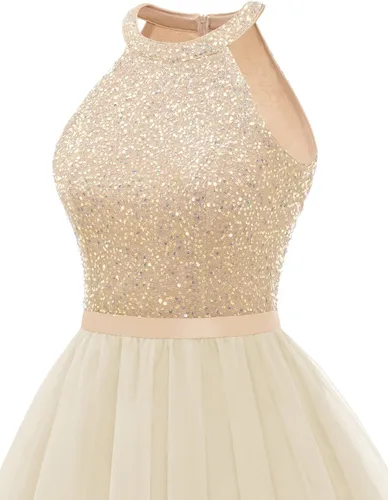 Vista 5 de Dressystar - Vestido corto de fiesta con escote halter para mujer, vestido de graduación de tul y encaje