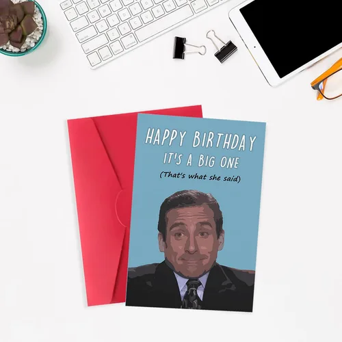 Vista 4 de XXDJLP Humor Tarjetas de cumpleaños de The Office Regalos para fanáticos del programa de televisión, divertida tarjeta de cumpleaños de Michael