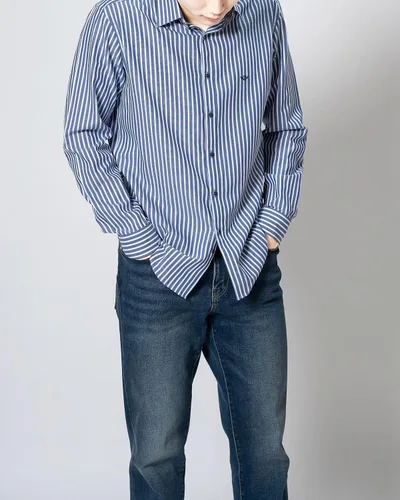 Vista 4 de Riniko Kim Camisa de manga larga Oxford de corte entallado para hombre, 100% algodón