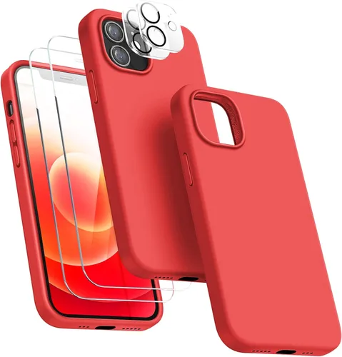 Vista 17 de Funda 5 en 1 para iPhone 12 Pro con protector de pantalla y protector de lente de cámara, funda de silicona líquida para iPhone 12 Pro (verde alpino)