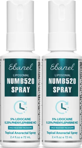 Vista 10 de Ebanel 5% Lidocaína en aerosol para alivio del dolor Numb520, aerosol anestésico tópico para aliviar la quemadura y el picor en la piel, tratamiento