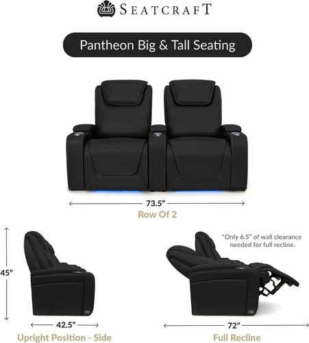 Vista 2 de Seatcraft Pantheon - Asientos de cine en casa, fila negra de 2