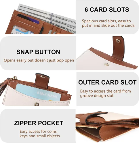 Vista 3 de yiijay Billetera pequeña para mujer, con bloqueo RFID, plegable, delgada, de cuero, para tarjetas de crédito, billetera pequeña con bolsillo