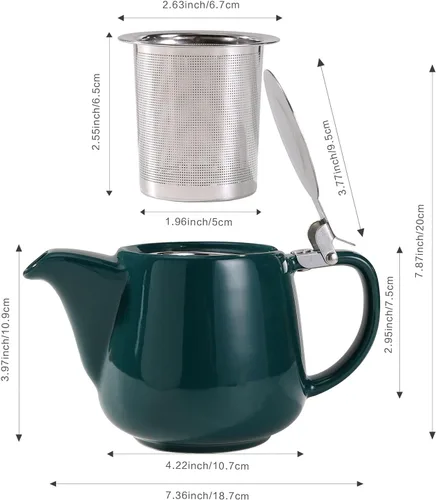 Vista 2 de Tetera de cerámica con infusor de acero inoxidable, resistente al calor, perfecta para hacer té, verde, 500ml/17oz verde (Ceramic Teapot Green)