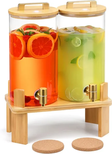 Vista 8 de Dispensador de bebidas de vidrio de 1 galón, 2 unidades, dispensadores de bebidas para fiestas, dispensador de limonada con válvula hermética