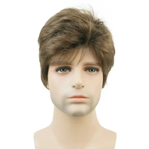 Vista 2 de Lydell Peluca de cabello sintético sintético corto natural para hombres (marrón ceniza medio)