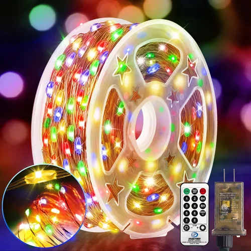 Vista 10 de KNONEW Guirnalda de luces de Navidad para exteriores de 100 pies, 300 luces LED para exteriores, impermeable, 8 modos, decoración para bodas Blanco