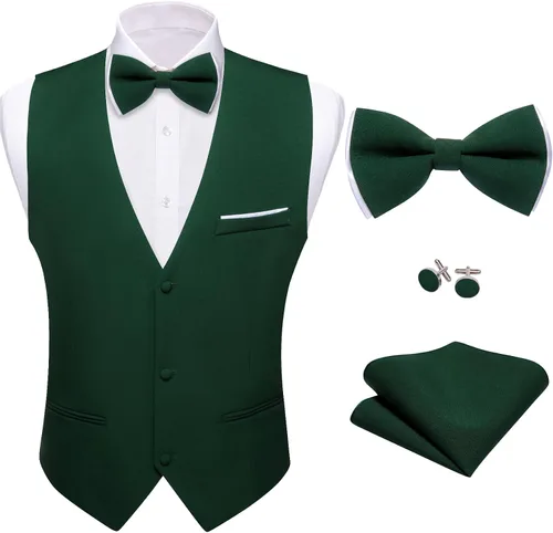 Vista 25 de Barry.Wang Chaleco de traje para hombre, conjunto de corbatín, chaleco A-02-rosa claro