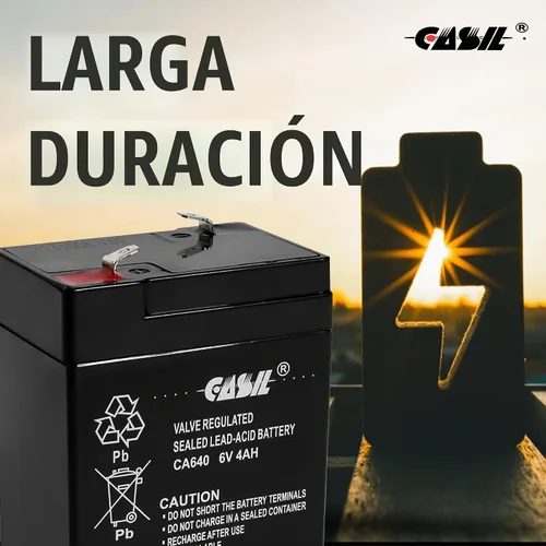 Vista 4 de Casil Batería de repuesto de plomo ácido sellada recargable de 6V 4Ah (1 paquete)