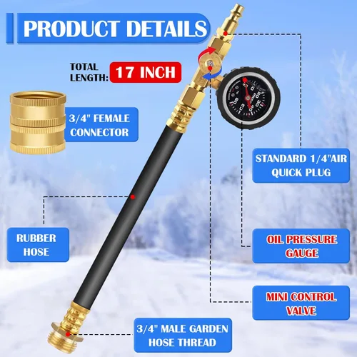 Vista 3 de Kit de invierno para RV mejorado Boltigen, manguera de invierno de 17'' para RV con medidor de presión de aceite y válvula de control, kit