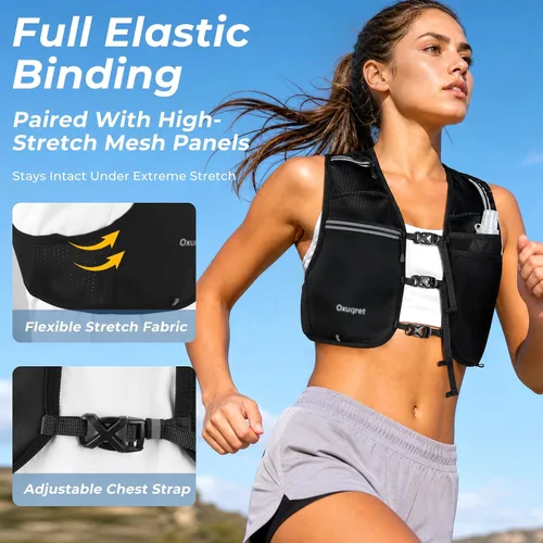 Vista 2 de Running Vest for Women & Men with 500ML Soft Flask Hydration Vest Negro