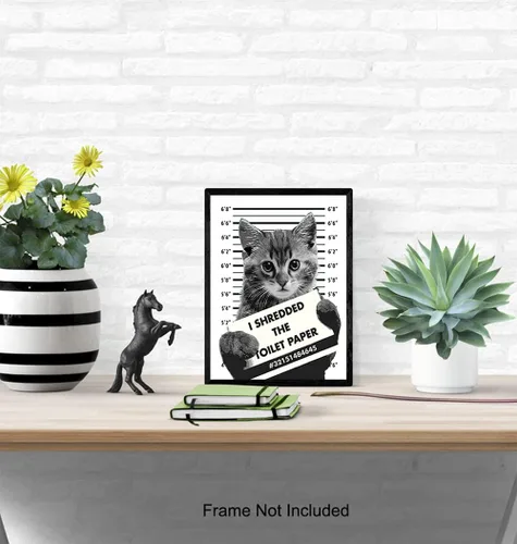 Vista 5 de Divertida decoración de pared de baño de gato, póster de decoración del hogar de 8 x 10 pulgadas, para baño, baño de invitados, tocador, regalo