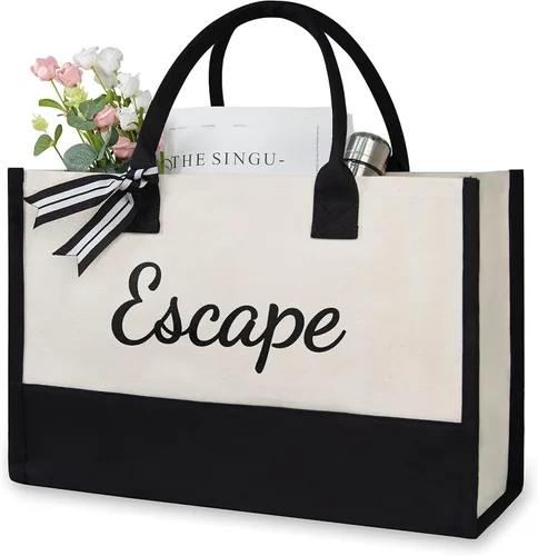 Vista 69 de TOPDesign Personalized Initial Canvas Beach Bag, Monogrammed Gift Tote Bag for Women
