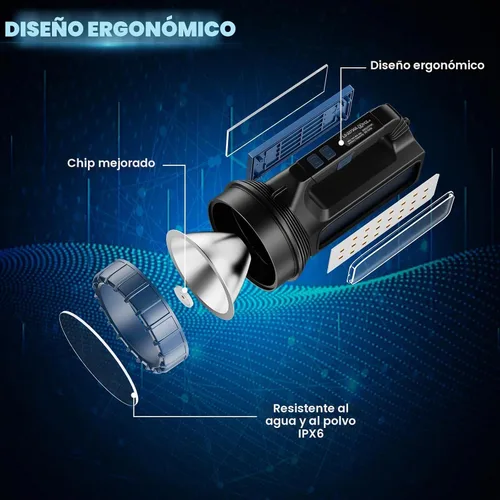 Vista 4 de E-SHIDAI Linterna solar, linterna alimentada por energía solar para múltiples funciones de 8000 lúmenes con emergencia, linternas recargables