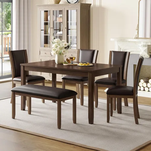 Vista 27 de LUMISOL - Juego de mesa de comedor de madera maciza con 4 sillas tapizadas y banco para cocina, comedor, sala de estar, gris plateado