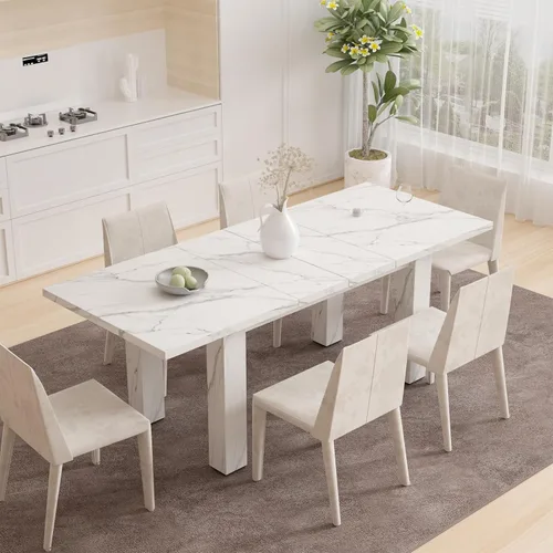 Vista 8 de Halitaa Mesa de comedor extensible para 6 a 10 personas, mesa de comedor rectangular rústica expandible de 55 a 78 pulgadas, reunión para cocinas