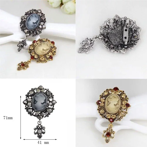 Vista 4 de Broche Cameo, broche de piedra victoriana, joyería antigua, broche de pin colgante de princesa de flores para mujer, oro cristal, plata AMX2Z002T0US