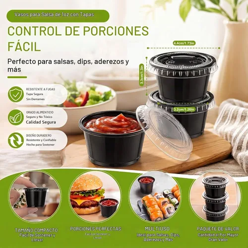 Vista 2 de Macarrie 1000 tazas de 1 oz con tapas para porciones de salsa de plástico