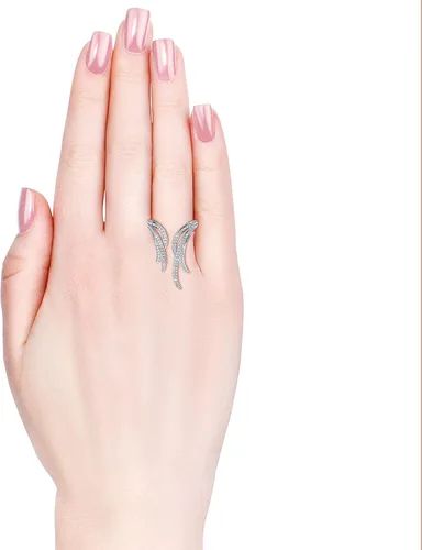 Vista 5 de Matashi - Anillo chapado en oro con elegantes detalles de cristal transparente, estilo abierto, joyería de moda