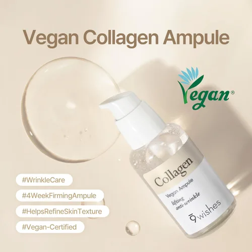 Vista 2 de 9wishes - Ampolla de colágeno vegano – Suero facial multipéptido con péptido de cobre y colágeno para reafirmar, rellenar y elasticidad de la piel
