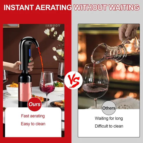 Vista 2 de Decantador de vino eléctrico aireador de vino, accesorios de vino tinto y blanco de un solo toque, aireación y decantador, vertedor de vino, regalos