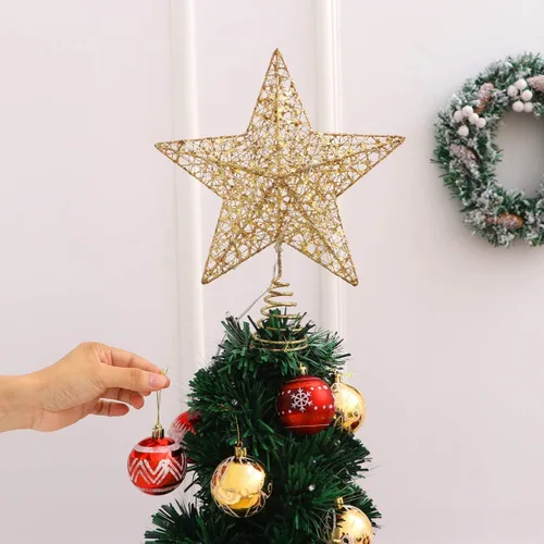 Vista 3 de STOBOK Adorno de estrella para árbol de Navidad con luces, dorado (Oro 1)