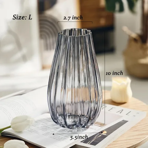 Vista 5 de Floreros de cristal transparente de 8 pulgadas, jarrón acanalado, para centro de mesa, decoración de escritorio interior, moderno estilo bohemio