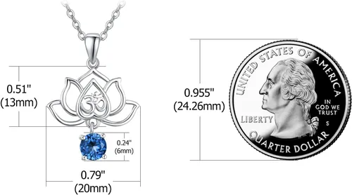Vista 2 de TANGPOET Lotus Flower with Birthstone Necklace for Women Girls 925 Sterling Silver Om Pendant Necklace Healing Jewelry Gifts for Christmas Birthday