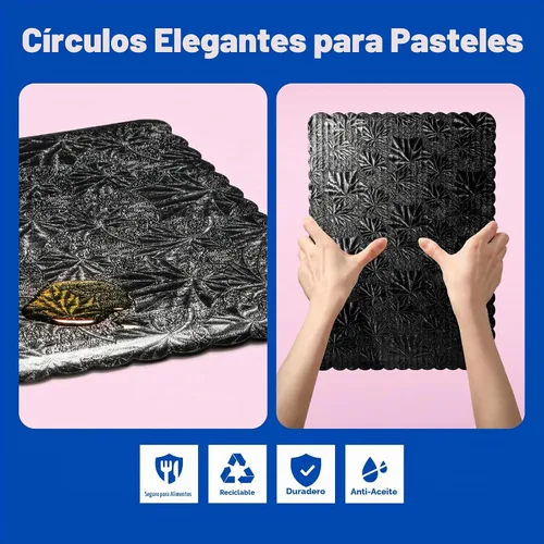 Vista 3 de Fit Meal Prep Paquete de 20 tableros rectangulares para tartas de 14 x 10 pulgadas, base de cartón negro, un cuarto de hoja desechable, para pizza