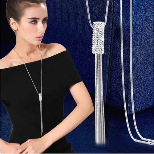 Vista 2 de Cathercing - Collar de cadena ajustable larga y elegante con dije de diamantes de imitación joyería única para mujeres y niñas