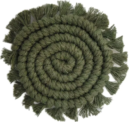 Vista 4 de Posavasos de macramé para automóvil, colección Earth Tones, 2 posavasos de algodón boho de 3 pulgadas para portavasos (arcilla)