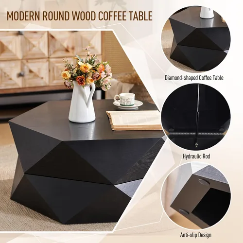 Vista 5 de Mesa de centro de almacenamiento de 36.61 pulgadas, moderna mesa de centro de madera rústica con chapa de madera maciza, mesa de té grande y única