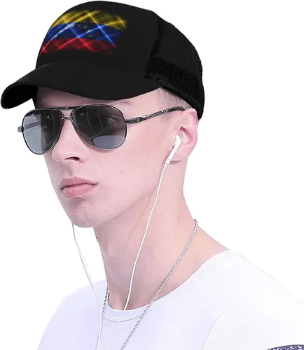 Vista 4 de Gorra de béisbol de malla personalizada con bandera de Venezuela, gorra de camionero de tela de sarga de poliéster, elegante protector solar
