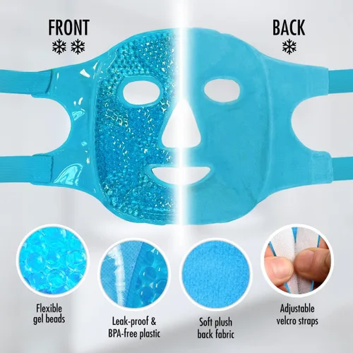 Vista 3 de Perfect Remedy Paquete de hielo facial, máscara facial reutilizable de hielo frío y caliente, compresa de gel para ayudar con ojos hinchados y Azul