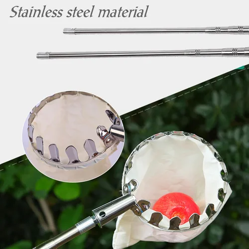 Vista 7 de Recogedor de manzanas de acero inoxidable de 10 pies con mango telescópico, recolector de frutas, herramienta para recoger frutas con poste