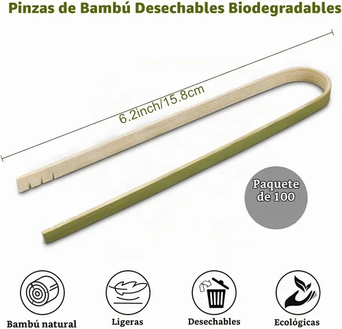 Vista 4 de Mini pinzas de bambú desechables, 100 unidades, pinzas de madera de 6.2 pulgadas de largo para embutidos, utensilios de cocina grandes