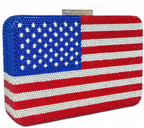 Vista 9 de Boutique De FGG The American National Flag Crystal Clutch Purse for Women Evening Bags Party Chain Shoulder Handbags,Mini