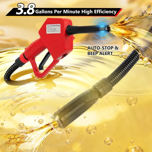 Vista 7 de Bomba de transferencia de combustible portátil con parada automática y boquilla manual, elevación de bombeo de 80 pulgadas, se adapta a diferentes